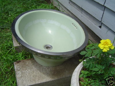 sink vessel drop in light pale green detailed retro  