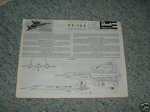 Revell 1/72 YF 12A Interceptor Instruction Sheet  