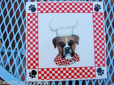 Boxer Dog Wearing a Chef Hat & Red Checked Scarf TRIVET  