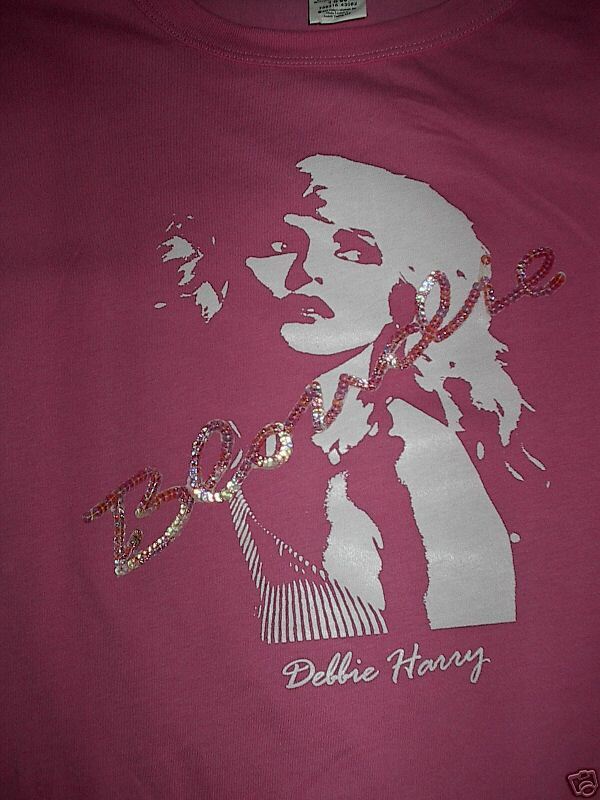 BLONDIE Debbie Harry 16W PINK T SHIRT Sequins WOMENS  