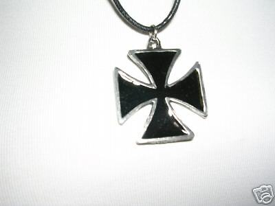 IRON CROSS BLACK INLAY PEWTER PENDANT 30 NECKLACE HHH  