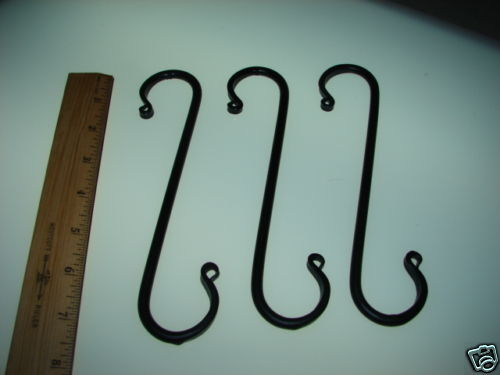 Black Wrought Iron S Hooks LARGE Lot of 3 USA Made  