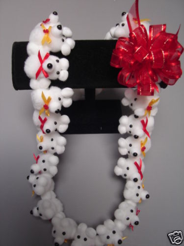 Hawaiian White Teddy Bear Pom Pom Lei Graduation Gift  