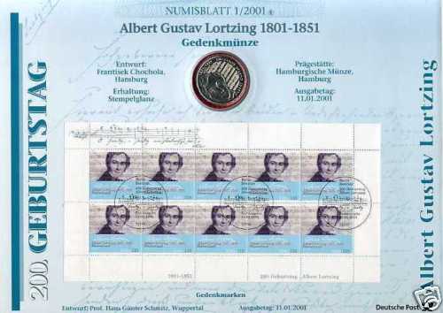 Münze Numisblatt 10 DM 1/2001 Albert Gustav Lortzing  