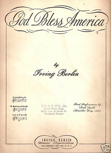 1939 Sheet Music GOD BLESS AMERICA Irving Berlin Medium in F for Piano 