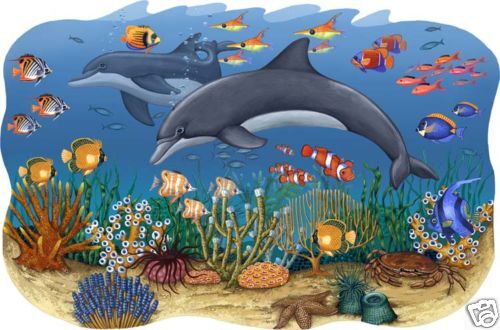 SEASCAPE MINI MURAL; DOLPHINS, FISH, STARFISH  