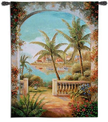 TROPICAL TERRACE II PALM TREES WALL HANGING TAPESTRY  