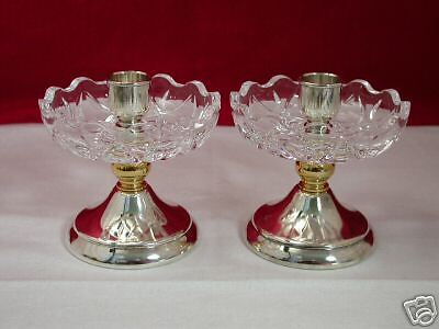 Italy Landes Crystal Candleholders w Silver Plate Stand  