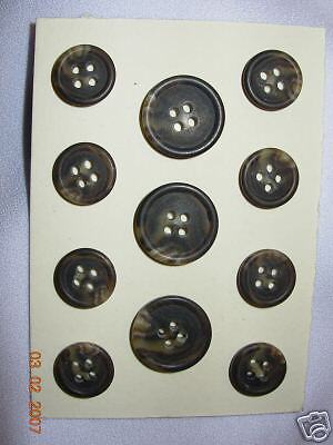   LAUREN SUIT BUTTON SET 4 HOLE 24/32 DULL BROWN STREAKED 12 PC  