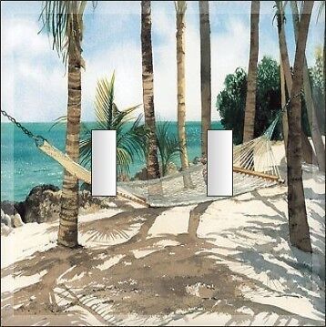 HAMMOCK SEASIDE RELAX & PALM TREES DOUBLE SWITCH PLATE  