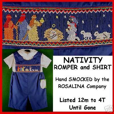 NWT Rosalina Smocked NATIVITY CHRISTMAS Romper boy 24m  