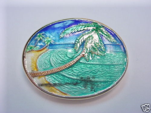 DAN MACKIN BEACH SCENE ENAMELED PENDANT 14KT GOLD & SSILVER ENAMELED 