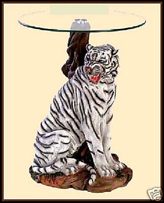 White Tiger Accent Table   A rare white tiger is captured in all his 