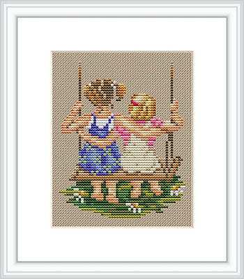 Swing with Me Cross Stitch Linen Flowers