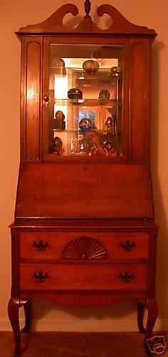 Tiger Maple American Bookcase and Secretary  