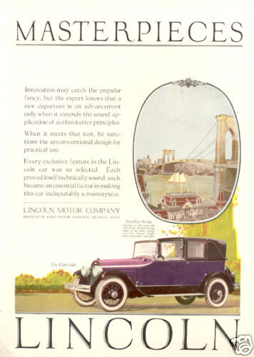 Vintage Auto Advertising, 1920s Lincoln adau61  