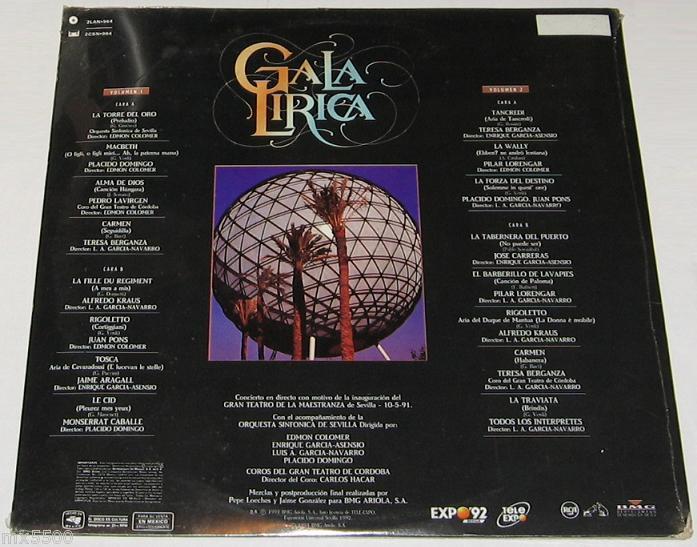 GALA LIRICA PLACIDO DOMINGO JOSE CARRERAS  2LP SEALED  