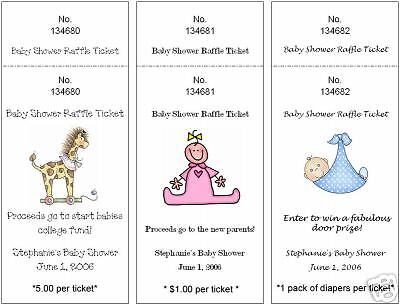 Baby Shower Raffle Tickets/Cards Personalized Favors  