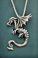 SWOOPING DRAGON Pendant NECKLACE Hand Crafted Sterling Silver Jewelry 