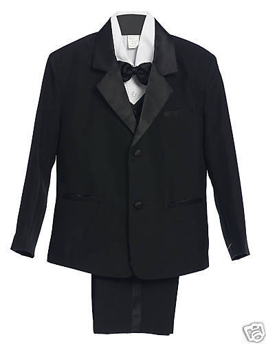 New Black Boys Tuxedo Set Size S, M, L, XL, 2T, 3T, 4T  