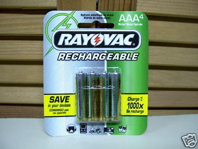 NEW 4 pk AAA RAYOVAC RECHARGEABLE NiMH 750mAh BATTERIES  