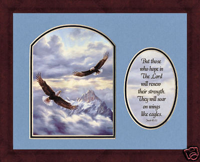 Framed Eagle Art Scripture Christian Catholic 9 x 11  