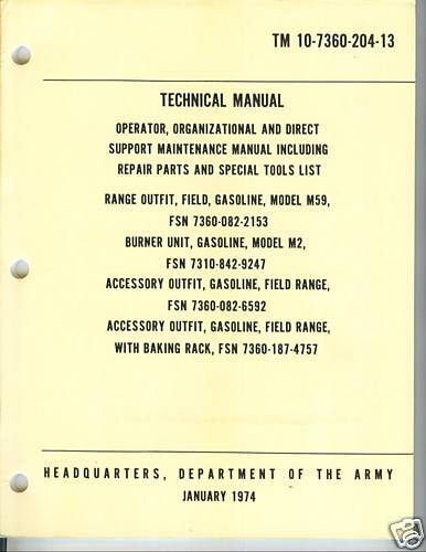 Field Range, M59, Burner Unit, M2, Operator and Maint  