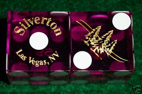 CASINO DICE PURPLE PAIR SILVERTON LV NV GOLD TREE LOGO  